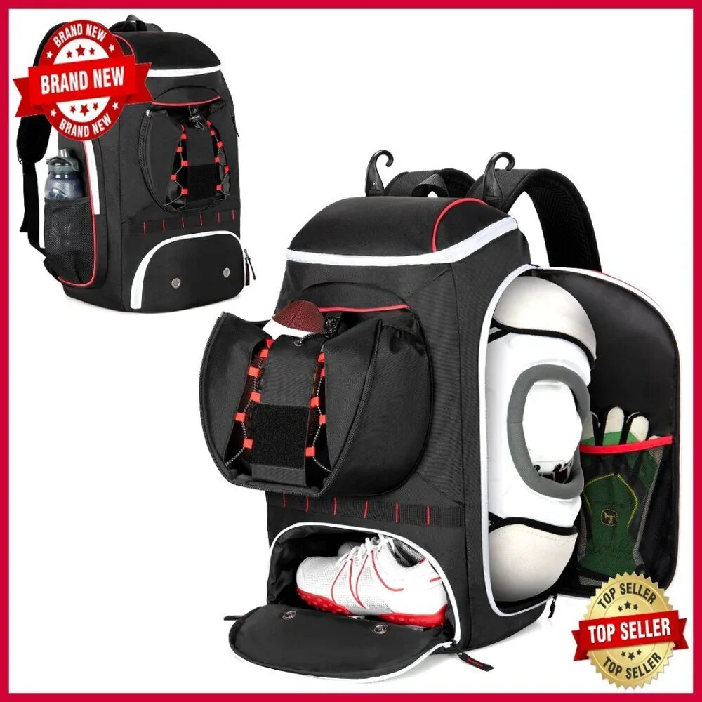 Football Equipment Backpack with Ball Holder Insulated Pocket Fence Hooks
